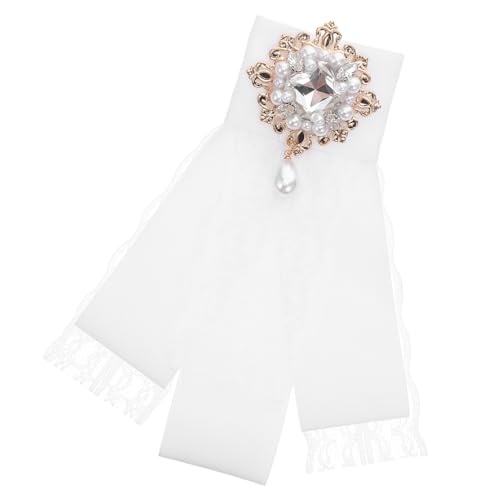 FOMIYES Barock Spitzen Schleifenbrosche Weiß mit Kunstperlen und Strass Schmuckbrosche für Damen Mädchen Vielseitige Anstecknadel für Kleidung Taschen Haarschmuck Eleganter Modeschmuck von FOMIYES