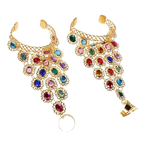 FOMIYES Bauchtanz Armband mit Ring Rote Perlen Handkette mit Strass Komfortables Ethno Schmuck Frauen Geeignet für Tanzaufführungen und Kulturveranstaltungen von FOMIYES