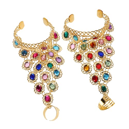 FOMIYES Bauchtanz Armband mit Strass Handgefertigte Handkette mit Ring Langlebiger Metall-rhinestone Schmuck für Frauen Komfortabel und Widerstandsfähig für Bühnenauftritte und Partys von FOMIYES