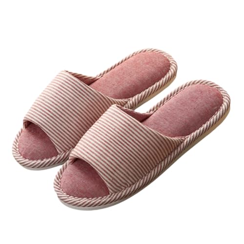 FOMIYES Baumwoll Hausschuhe Damen Atmungsaktive Rutschfeste Stoffpantoffeln mit Flachem Absatz Bequeme Indoor Slipper für Alltag und Hausgebrauch Langlebig und Komfortabel von FOMIYES