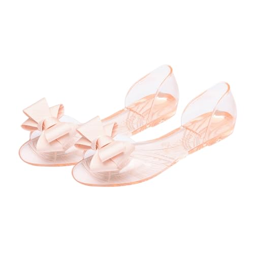 FOMIYES Beige Flache Damensandalen mit Schleife Leichte Jelly Schuhe Modische Sommerschuhe für Strand und Alltag Angenehm Strapazierfähig Einfach Anzuziehen von FOMIYES