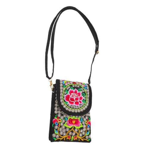 FOMIYES Bestickte Canvas Handytasche mit Klappdeckel Robuste Umhängetasche für Damen Geldbörse und Praktischer Aufbewahrungsbeutel Langlebig und Vielseitig für Alltag und Outdoor Einsatz von FOMIYES