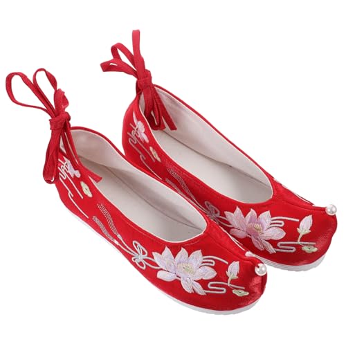 FOMIYES Bestickte Hanfu Schuhe Damen Chinesische Stickerei Stoffschuhe mit Keilabsatz Atmungsaktive Bequeme Freizeitschuhe im Retro Stil Rot Handgefertigt Modisch Elegant FOMIYES Bestickte Hanfu Schuhe Damen Chinesische Stickerei Stoffschuhe mit Keilabsatz Atmungsaktive Bequeme Freizeitschuhe im Retro Stil Rot Handgefertigt Modisch Elegant von FOMIYES