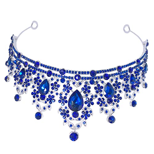 FOMIYES Blaue Strasskrone Hochzeit Strass-stirnband Festzug Kopfschmuck Für Blumenmädchen Silberne Tiara Königin Krone Kristallkronen Strass Tiara Braut Zinklegierung Zubehör von FOMIYES