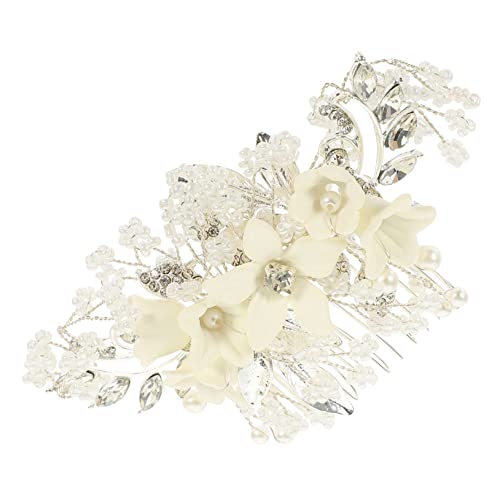 FOMIYES Floraler Kopfschmuck Für Die Braut Haarseitenclip Haarkamm Mit Blumenmuster Haarspangen Für Damen Hochzeitshaarschmuck Für Bräute Fräulein Haarklammer Weiß Hochzeitskleid Harz von FOMIYES