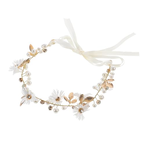 FOMIYES Blumenkranz Haarband mit Künstlichen Perlen und Metallblättern Eleganter Braut Kopfschmuck für Damen Mädchen und Handgefertigtes Stirnband für Hochzeit und Festliche Anlässe von FOMIYES