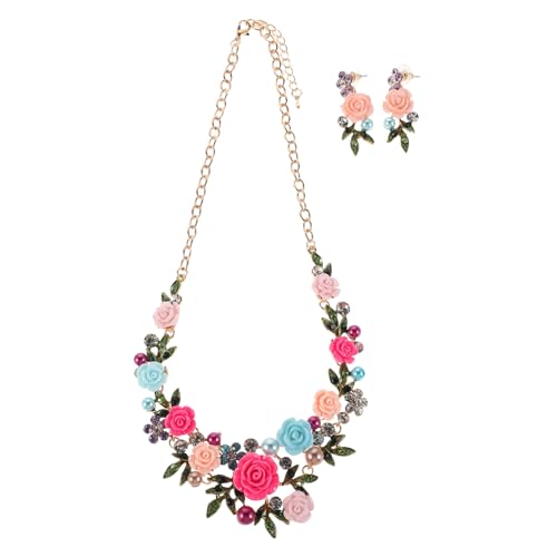 FOMIYES Frühlingsketten Mit Blumenanhängern Für Damen Sommerketten Mit Blumen Und Blattdesign Halsketten Und Ohrringe Sets Für Hochzeit Abschlussball Und Zwanglose Anlässe Leicht Und von FOMIYES