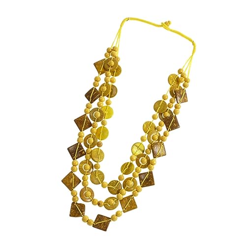 FOMIYES Bohemia Halskette Damen Handgefertigt Kokosnussschale und Holzperlen Strand Schmuck Modisches Retro Design Gelbes Band Vielseitig für Alltag und Party Zufällige Zufällige Farbe von FOMIYES