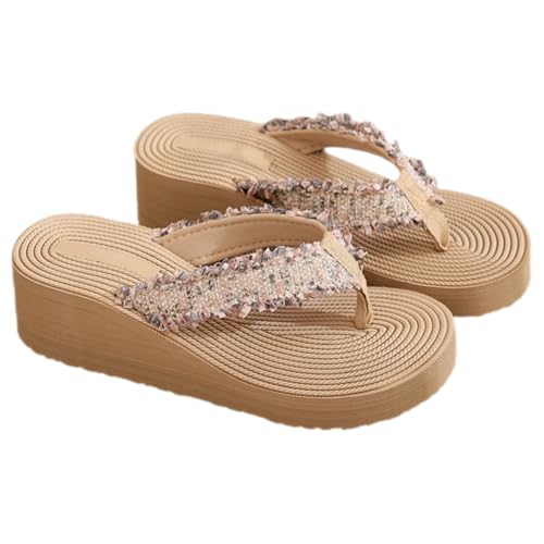 FOMIYES Bohemian Damen Sandalen Keilabsatz Sommer Sandaletten mit Atmungsaktivem Design Rutschfeste Zehentrenner für Strand Outdoor Freizeit Schuhe von FOMIYES