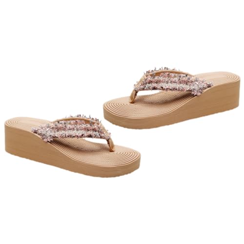 FOMIYES Bohemian Style Damen Sandalen mit Keilabsatz Rutschfeste Atmungsaktive Pantoletten für Sommer Strand Party Bequeme Einzigartige Zehentrenner Slippers für Freizeit und Outdoor von FOMIYES