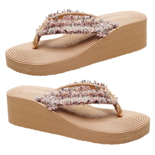 FOMIYES Boho Damen Sandalen Sommer Keilabsatz Sandaletten Casual Strand Slipper Atmungsaktiv Rutschfest Für Alltag und Urlaub von FOMIYES