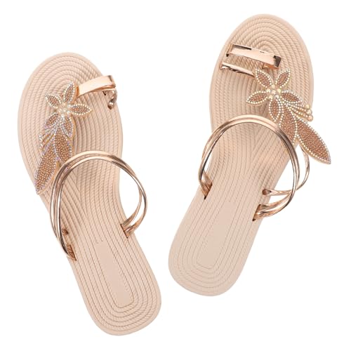 FOMIYES Boho Damen Sandalen mit Zehenring Rutschfest Flache Strand Slipper mit Modischem Ahornblatt Design Komfortabel für Stadt und Strand Leichte Sommerschuhe für Alltag und Reisen von FOMIYES
