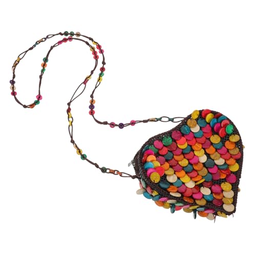 FOMIYES Boho Perlen Schultertasche Ethnische Münzbörse Kokosnussschalen Schultertasche Umhängetasche Für Damen Boho Geldbörse Handtasche Im Ethnischen Stil Lippenstift von FOMIYES