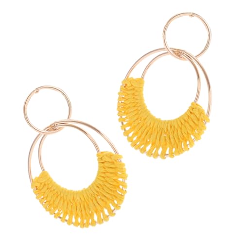 FOMIYES Boho Raffia Creolen Ohrringe Damen Leicht Sommer Ohrschmuck Handgefertigt Gelb Strandurlaub Accessoire Elegant Bohemian Stil von FOMIYES