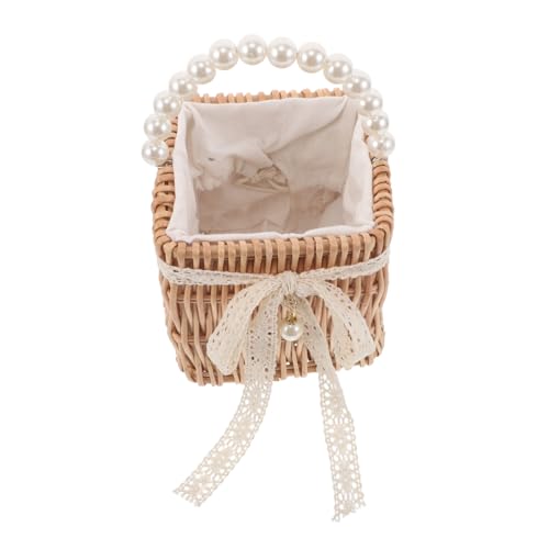FOMIYES Boho Rattan Clutch Bag mit Faux-perlenhenkel Handgewebte Party Clutch Umhängetasche Leichte Sommer Strandtasche für Hochzeiten Blumenmädchen und Abendveranstaltungen von FOMIYES
