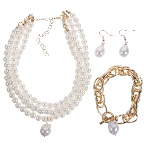 FOMIYES Brautschmuck Perlen Teilig Halskette Armband Ohrringe Schmuckset für Hochzeit Party Damen Eleganter Perlenschmuck von FOMIYES