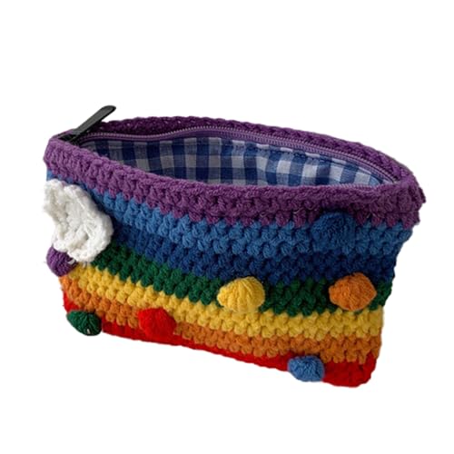 FOMIYES Bunte Gestrickte Handtasche aus Wollgarn Kleine Regenbogen Portemonnaie Handgefertigte Münztasche Umhängetasche für Alltag Reisen Geschenke für Familie und Freunde von FOMIYES