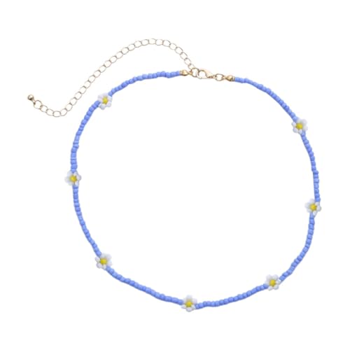 FOMIYES Bunte Handgefertigte Perlenkette mit Blumenmuster Stilvolle Blaue Halskette für Damen Gewebte Daisy Halskette Modisches Schmuckstück für Geburtstag und Besondere Anlässe von FOMIYES