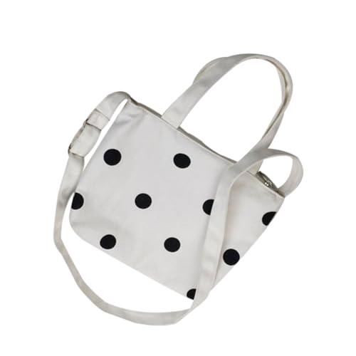 FOMIYES Canvas Tote Bag Damen Schultertasche mit Weißem Punktemuster Leichte Tragbare Handtasche mit Reißverschluss für Alltag Arbeit Reisen und Schule von FOMIYES