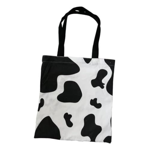 FOMIYES Canvas Tote Bag mit Kuhmuster Große Kapazität Leichter Stoffbeutel mit Reißverschluss Einkaufstasche für Schule Studenten und Damen Strapazierfähige Umhängetasche von FOMIYES