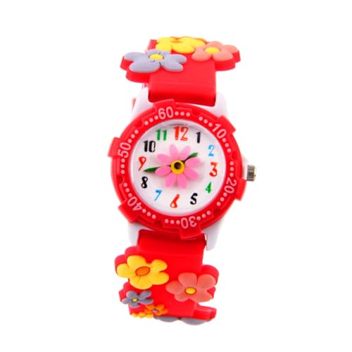 FOMIYES Cartoon Kinderuhr wasserdichte Quarzuhr mit Blumenmuster für Verstellbares Armband Perfektes für Junge Rot von FOMIYES