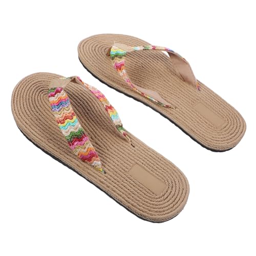 FOMIYES Casual Damen Flip Flops Imitation Strohboden Sandalen Sommer Strandschuhe Leicht Angenehm Flach Für Innen Außen Freizeit Zufällige Farbe von FOMIYES