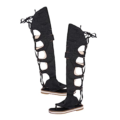 FOMIYES Chic Flache Sandalen Damen Römisch Stil Hollowed Out Sommer Boots Atmungsaktiv Modisch Geeignet für Alltag Shopping und Schwarz von FOMIYES