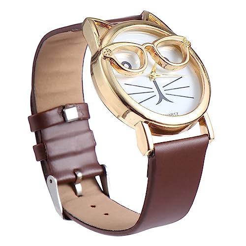 FOMIYES Chic Junge Mädchen Armbanduhr Für Jungen Und Mädchen Katzenmotiv Quarz Uhr Mit Pu-armband Für Alltag Und Anlässe Flexible Edelstahl-schnalle Bequem Und Langlebig von FOMIYES