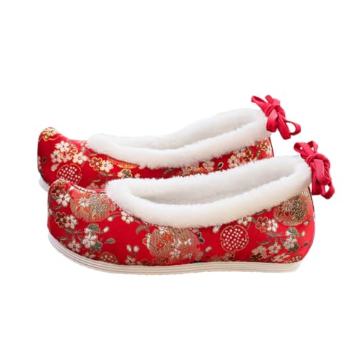FOMIYES Chinesische Hanfu Schuhe Damen Bestickte Stoffschuhe mit Blumenstickerei Verstecktem Keilabsatz Leichtem Material rutschfest Flach Retro Ethnische Schuhe von FOMIYES