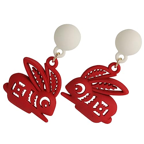 FOMIYES Chinesische Ohrringe für Frauen Rote Kaninchen Ohrstecker Klassischer Papierkunst Stil Festliche Dekoration Valentinstag Hochzeit Geburtstag von FOMIYES