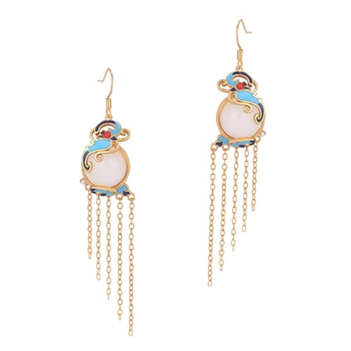 FOMIYES Chinesische Quastenohrringe mit Vintage Jade Handbemalte Emaille Langlebige Ohrringe Geeignet für Kostüme und Alltag von FOMIYES