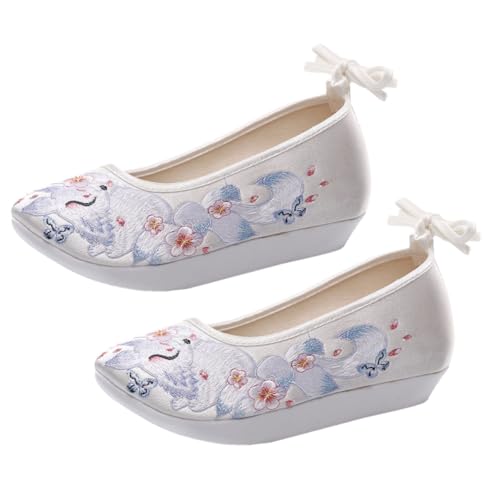 FOMIYES Chinesische Retro Stickschuhe mit Dicker Sohle und Keilabsatz Atmungsaktive Hanfu Damenschuhe aus Hautfreundlichem Material Bequeme Bestickte Stoffschuhe für Traditionelle Outfits von FOMIYES