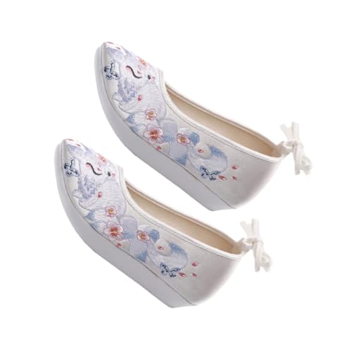 FOMIYES Chinesische Stil Bestickte Schuhe mit Keilabsatz rutschfeste Ethno Stoffschuhe für Tanz und Festliche Auftritte Bequeme Antike Hanfu Performance Schuhe Weiß von FOMIYES
