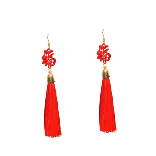 FOMIYES Chinesische Stil Ohrringe Fortune Rot Lange Quaste Brautschmuck Damen Ohrhänger Nationalstil Modisch Langlebig aus Legierung und Strass für Hochzeit Festival von FOMIYES