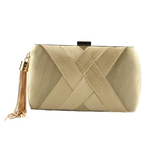 FOMIYES Clutch Bag mit Tassel Leichte Abendtasche für Damen Stilvolle Handtasche zur Hochzeit und Cocktailparty Kleine Satin Abend Clutch in Hellem Gold für Festliche Anlässe von FOMIYES