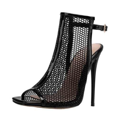 FOMIYES Cutout Sandalen Damen Sommer Elegant Peep Toe High Heels Sandaletten mit Absatz Atmungsaktive Netzoptik Modisch und für Alltag und Party Schwarz von FOMIYES
