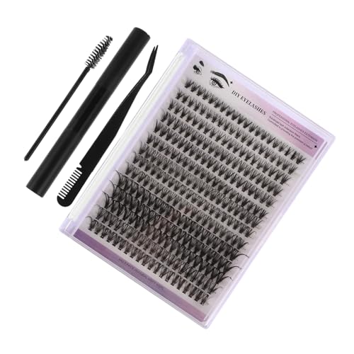 FOMIYES DIY Wimpernverlängerungsset mit Individuellen Wimpernclustern Wimpern Entferner Pinzette mit Gebogenem Ende und Bürste für Selbstständige Anwendung Schwarz von FOMIYES