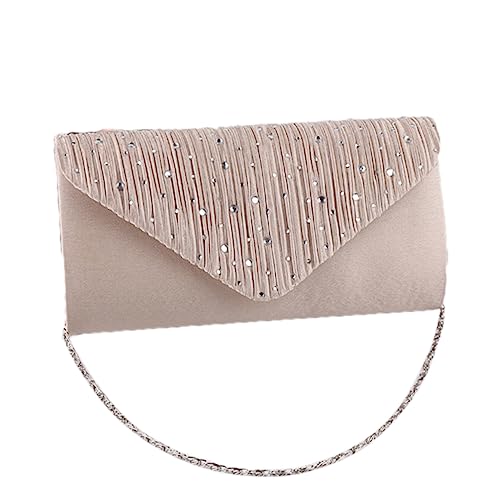 FOMIYES Damen Abendtasche aus Satin mit Diamantbesatz Kleine Umhängetasche und Crossbody Bag für Hochzeit Party Alltag in Apricot Schultertasche mit Ausreichend Stauraum von FOMIYES