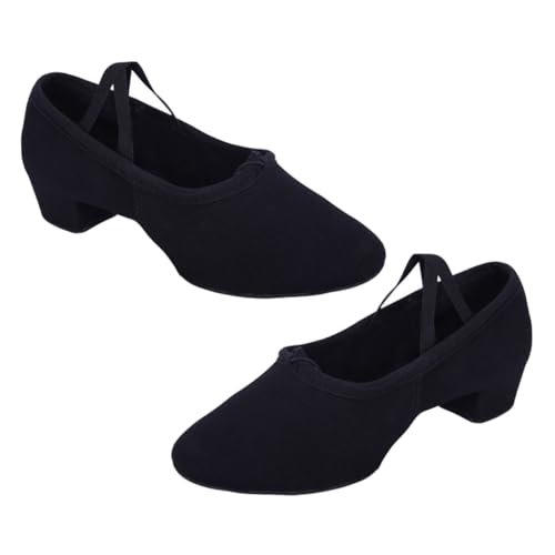 FOMIYES Damen Ballettschuhe mit Niedrigem Absatz Canvas Material Weiche Sohle Atmungsaktiv und Geeignet für Yoga Volkstanz Bühnenauftritte und Balletttraining Schwarz von FOMIYES
