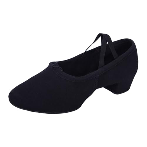 FOMIYES Damen Ballettschuhe mit Niedrigem Absatz Leichte Atmungsaktive Tanzschuhe mit Elastischem Band Weiche Ledersohle für Bühne Ballett Bauchtanz und Yoga Schwarz von FOMIYES