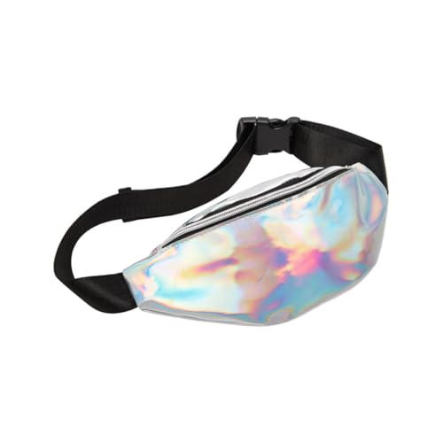 FOMIYES Damen Bauchtasche Hüfttasche Verstellbarer Gürtel Glänzende Hüfttasche Leicht für Festival Reisen Sport und Alltag Silber von FOMIYES