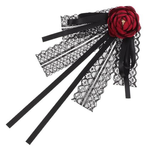 FOMIYES Damen Brosche Schleife aus Spitze mit Roter Rosen Dekoration Handgefertigtes Stoff Accessoire für Blusen und Kleider Vielseitiger Modeschmuck für Festliche Anlässe und Alltag von FOMIYES