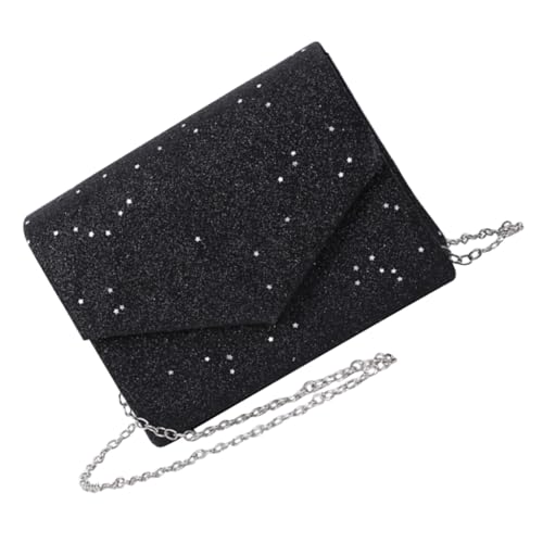 FOMIYES Damen Clutch Bag Schwarz Abendtasche mit Kettenriemen für Dinner Party Geburtstag Bankett Stilvolle Handtasche Schultertasche Modisch Vielseitig Kombinierbar von FOMIYES