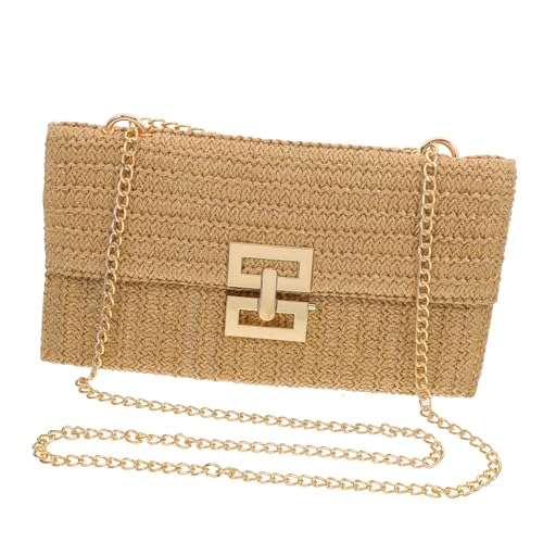 FOMIYES Damen Clutch Bag mit Kettenhenkel Mehrlagige Sommer Strandtasche aus Robustem Stroh Praktische Handtasche für Abendessen Party und Freizeit Eleganter Verschluss Kompakt und von FOMIYES