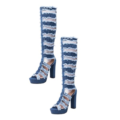 FOMIYES Damen Fish Mouth Sandalen Stiefeletten aus Atmungsaktivem Material Modische High Heels mit Robustem Absatz und Langlebig Geeignet für Alltag und Party Hellblau von FOMIYES