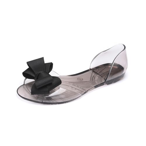 FOMIYES Damen Flache Jelly Sandalen mit Schleife Kreative Sommer Strandschuhe Leicht Anzuziehen Atmungsaktiv Angenehm Modisch Schwarz für Strand und Alltag von FOMIYES