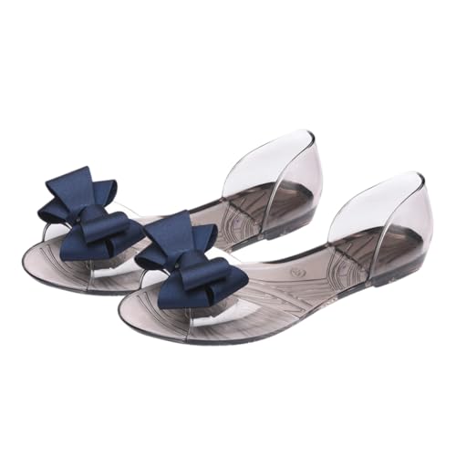 FOMIYES Damen Flat Jelly Sandalen mit Schleife Leichte Strapazierfähige Badeschuhe Offen Angenehm für Sommerstrand und Alltag Modische Sommerschuhe in Dunkelblau von FOMIYES