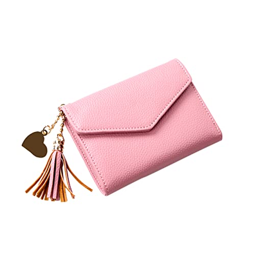 FOMIYES Damen Geldbörse mit Quaste Multifunktionale Kurze Brieftasche Reißverschluss Design Leicht und Tragbar für Karten und Bargeld Hellrosa von FOMIYES