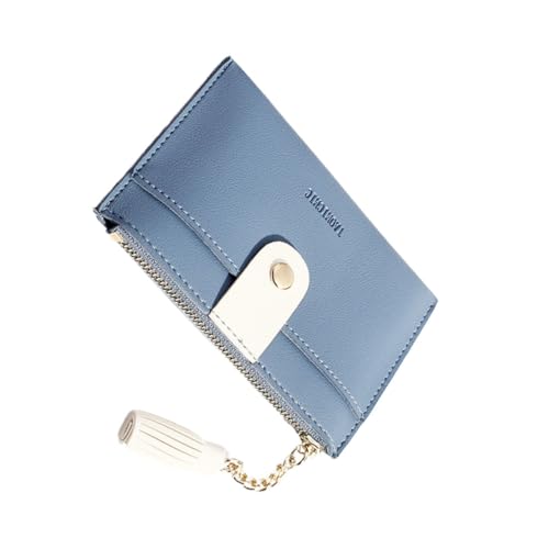 FOMIYES Damen Geldbörse mit Reißverschluss Kleines PU Portemonnaie Multifunktionale Kurzform Tragbare Münztasche Modisches Langlebiges Kartenetui in Blau von FOMIYES