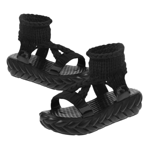 FOMIYES Damen Gestrickte Wollsandalen Sommer PU Sohle Rutschfest Leicht Tragbar Modisch Für Frauen Studenten Mädchen Schwarz von FOMIYES
